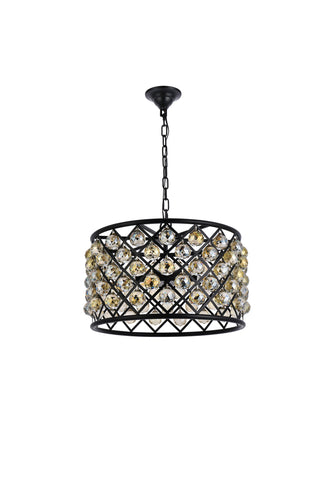 Madison 6 light Matte Black Pendant Golden Teak (Smoky) Royal Cut Crystal