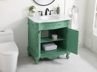 32 inch Single Bathroom vanity in vintage mint with ivory white engineered marble