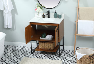 30 inch Single bathroom vanity in teak with backsplash