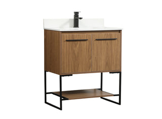 30 inch Single bathroom vanity in walnut brown with backsplash