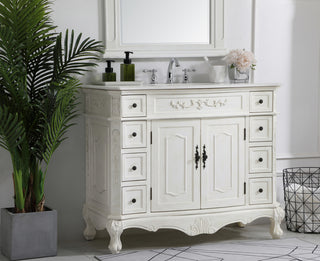 42 inch Single Bathroom vanity in Antique White with ivory white engineered marble