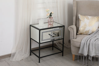 21 inch mirrored one drawer end table in black