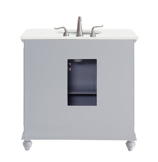 36 inch Single Bathroom vanity in Light Grey with ivory white engineered marble