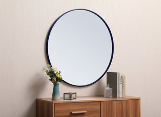 Metal frame round mirror 32 inch Blue