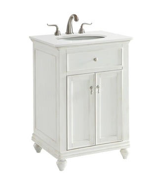 24 inch Single Bathroom vanity in Antique White with ivory white engineered marble