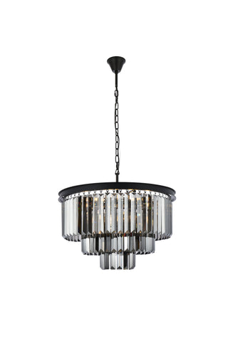 Sydney 9 light Matte Black Chandelier Silver Shade (Grey) Royal Cut Crystal