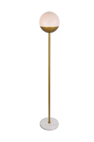 Eclipse 1 Light Brass Floor Lamp With Frosted White Glass