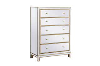 34 inch mirrored five drawer cabinet in gold