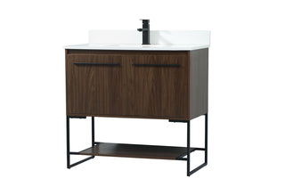 36 inch Single bathroom vanity in walnut with backsplash