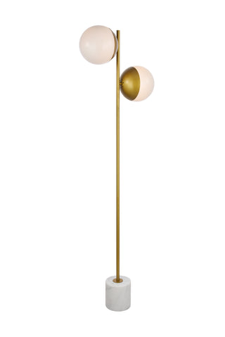 Eclipse 2 Lights Brass Floor Lamp With Frosted White Glass