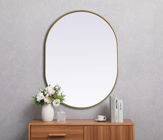 Metal Frame Oval Mirror 30x40 Inch in Brass