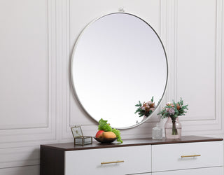 Metal frame round mirror with decorative hook 39 inch in White