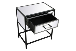 21 inch mirrored one drawer end table in black