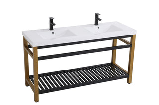 60 inch Double Bathroom Metal Vanity in Golden Black