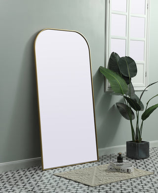 Metal Frame Arch Full Length Mirror 35x66 Inch in Brass