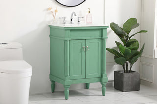 24 inch Single Bathroom vanity in vintage mint with ivory white engineered marble