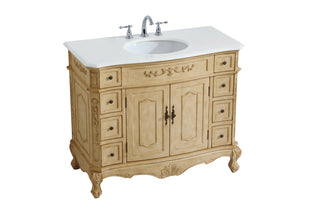 42 inch Single Bathroom vanity in Light Antique Beige with ivory white engineered marble