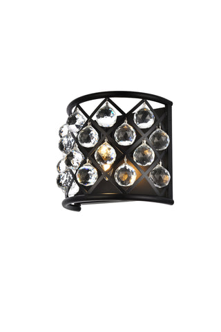 Madison 1 light Matte Black Wall Sconce Clear Royal Cut Crystal