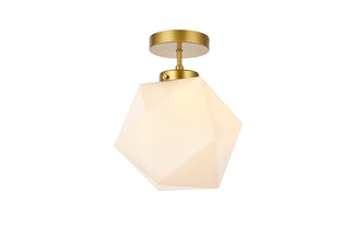 Lawrence 1 light brass and white glass flush mount