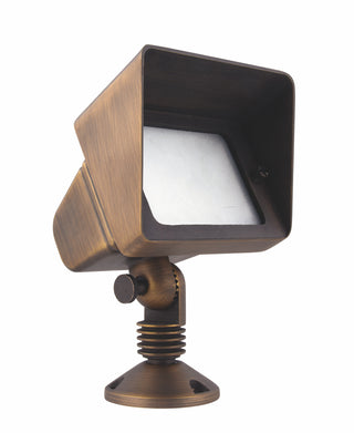 FLOOD LIGHT W2.75in D5.25in H8in ANTIQUE BRASS INCLUDES STAKE G4 HALOGEN 35W(LIGHT SOURCE NOT INCLUDED)