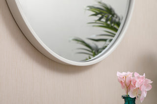 Metal frame round mirror with decorative hook 18 inch in White