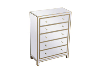 34 inch mirrored five drawer cabinet in gold