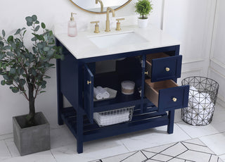 36 inch Single Bathroom Vanity in Blue with Backsplash