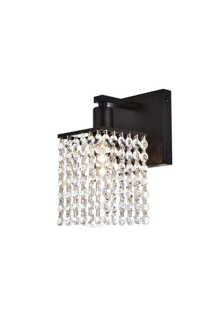 Phineas 1 light bath sconce in black with clear crystals