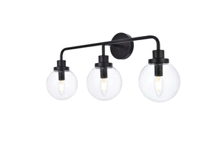 Hanson 3 lights bath sconce in black with clear shade