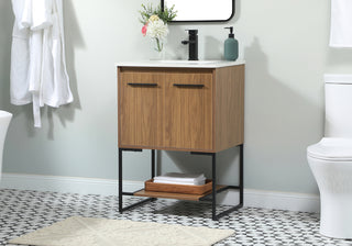 24 inch Single bathroom vanity in walnut brown