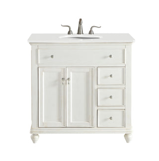 36 inch Single Bathroom vanity in Antique White with ivory white engineered marble