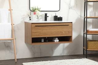 40 inch Single bathroom vanity in walnut brown with backsplash