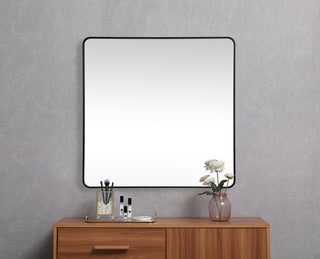 Soft corner metal square mirror 48x48 inch in Black