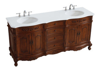 72 inch Double Bathroom vanity in Teak with ivory white engineered marble