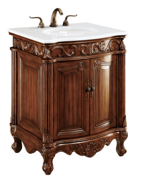 27 inch Single Bathroom vanity in Brown with ivory white engineered marble