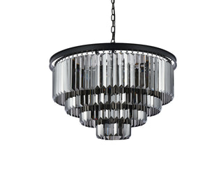 Sydney 17 light Matte Black Chandelier Silver Shade (Grey) Royal Cut Crystal