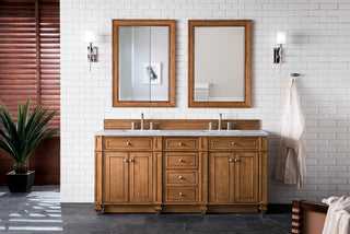 72 Inch Bristol Freestanding Vanity in Saddle Brown / Eternal Jasmine Pearl Top