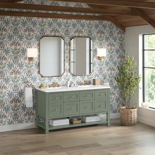 60 Inch Breckenridge Freestanding Vanity in Smokey Celadon / White Zeus Top