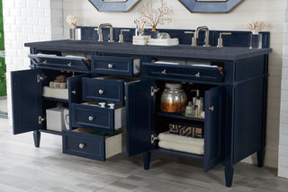 72 Inch Brittany Freestanding Vanity in Victory Blue / Charcoal Soapstone Top