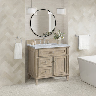 36 Inch Lorelai Freestanding Vanity in Whitewashed Oak / Carrara White Top