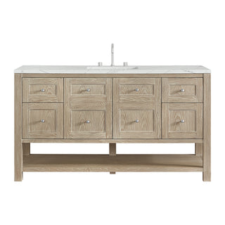 60 Inch Breckenridge Freestanding Vanity in Whitewashed Oak / Ethereal Noctis Top