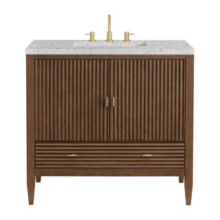36 Inch Myrrin Freestanding Vanity in Mid-Century Walnut / Eternal Jasmine Pearl Top