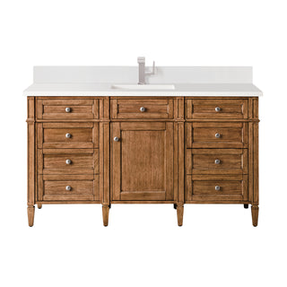 60 Inch Brittany Freestanding Vanity in Saddle Brown / White Zeus Top