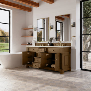 72 Inch Brookfield Freestanding Vanity in Honey Oak / Victorian Silver Top