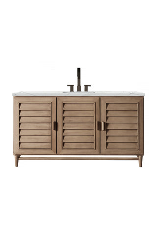 60 Inch Portland Freestanding Vanity in Whitewashed Walnut / Ethereal Noctis Top