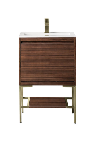 23.625 Inch Mantova Freestanding Vanity in Mid-Century Walnut / Glossy White Top