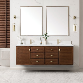 72 Inch Amberly Dual Mount Vanity in Mid-Century Walnut / White Zeus Top