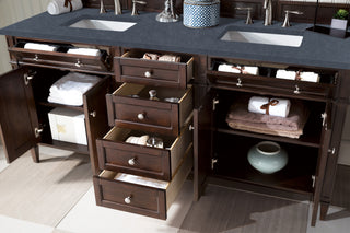 72 Inch Brittany Freestanding Vanity in Burnished Mahogany / Charcoal Soapstone Top