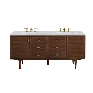 72 Inch Amberly Dual Mount Vanity in Mid-Century Walnut / Arctic Fall Top