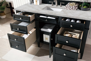60 Inch Brittany Freestanding Vanity in Black Onyx / Victorian Silver Top